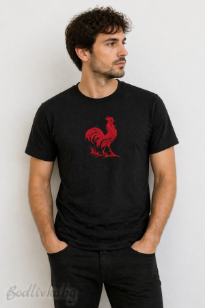 Мъжка тениска с бродерия, Петел, 100% памук