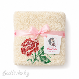 ХАВЛИЯ ЗА РЪЦЕ, 100% ПАМУК, БРОДЕРИЯ РОЗА, РАЗМЕР: 30/50СМ,HAND MADE