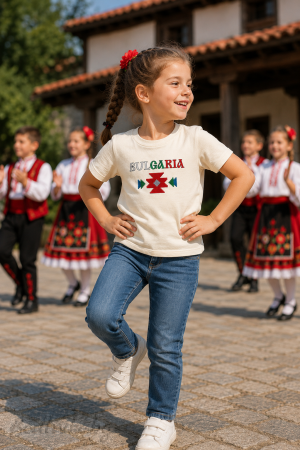 Детска тениска с бродерия, 3-4 год., надпис BULGARIA с елементи, 100% памук