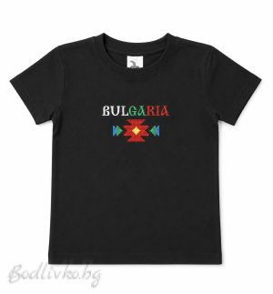 Детска тениска с бродерия, 4 год., надпис BULGARIA с декорация, 100% памук