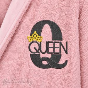 Луксозен халат за НЕЯ баня с бродерия Queen, Топло розово, 100% египетски памук