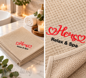 Хавлия за SPA и сауна с бродерия HERS – Relax & Spa, 80×145 см, 100% НАТУРАЛЕН памук